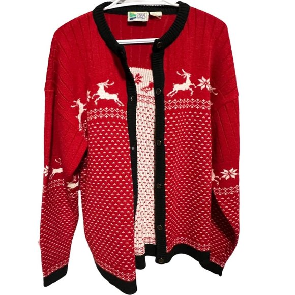 Vintage Great Lakes holiday red knit cardigan - Picture 1 of 9